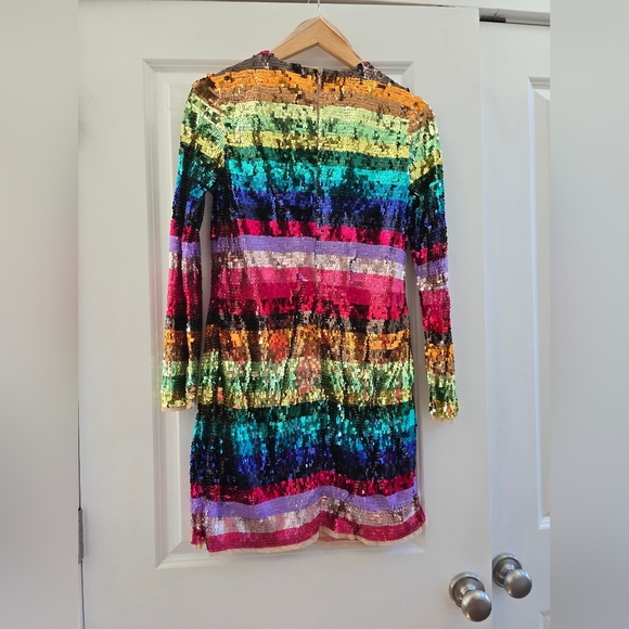 NWT!! Mac Duggal, Multicolor Long Sleeve Sequin Rainbow Dress, MSRP $598 - Picture 10 of 11